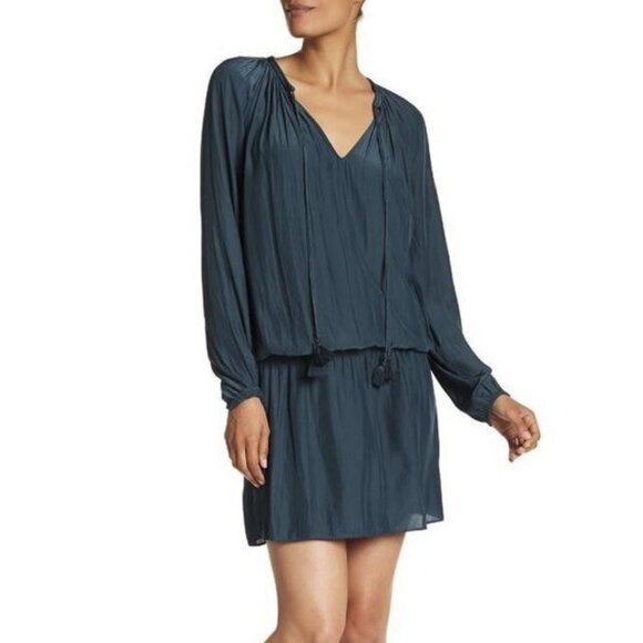 Ramy Brook London Slate Grey Silky Long Sleeve Dress - Picture 1 of 6